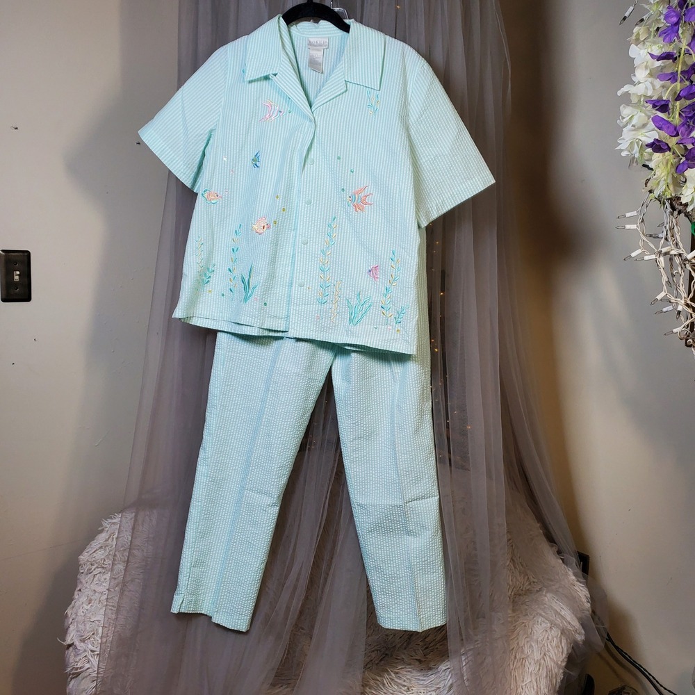 Vintage Koret Francisca Coastal Grand Daughter Pant Set Fish Embroidered S M